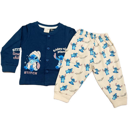 Cucumber Navy Blue Cartoon Print Top & Cream Printed Pants Kids Set  - Cutypi