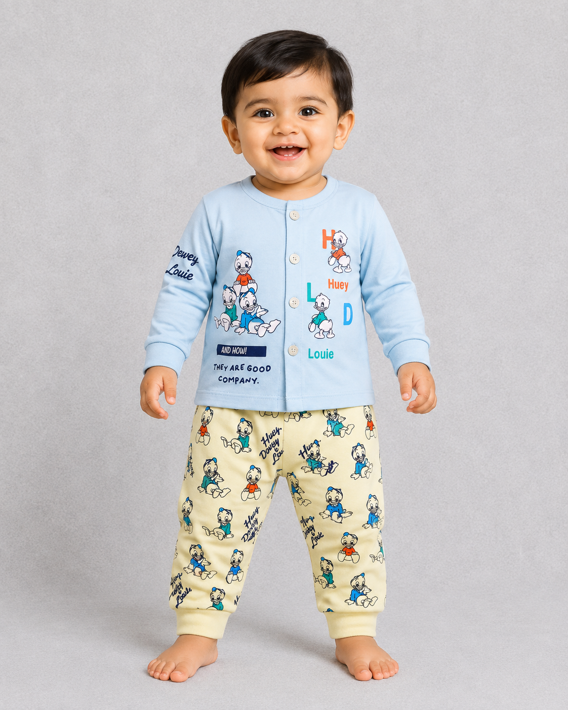 Cucumber Cartoon Print Top & Cream Printed Pants Kids Co-Ord Set