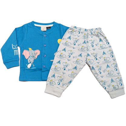 Cucumber Blue Cartoon Print Top & Cream Printed Pants Kids Set  - Cutypi