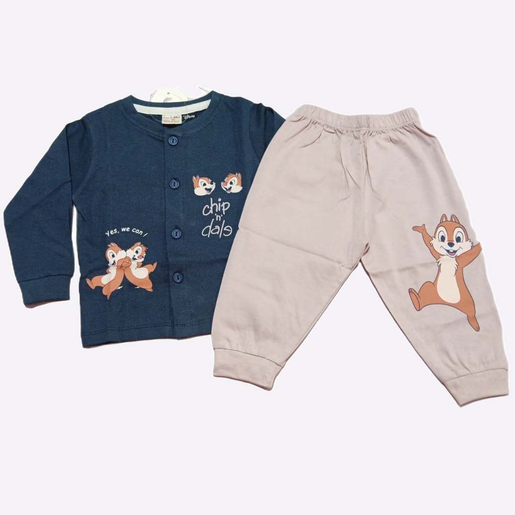 Cucumber Navy Blue Cartoon Print Kids Full Sleeve Cotton Top & Pants  - Cutypi