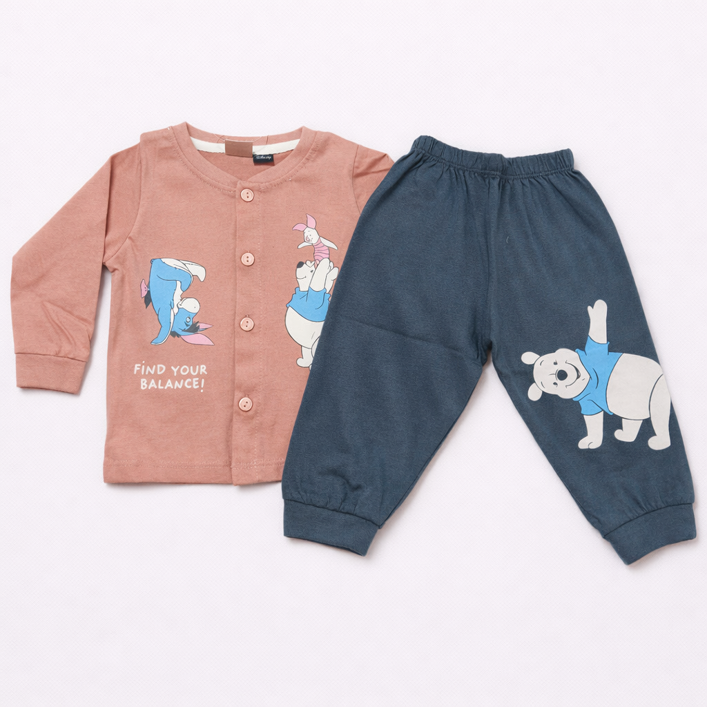 Cucumber Peach Winnie Character Kids Co-Ord Set – Full Sleeve Cotton Top & Pants  - Cutypi