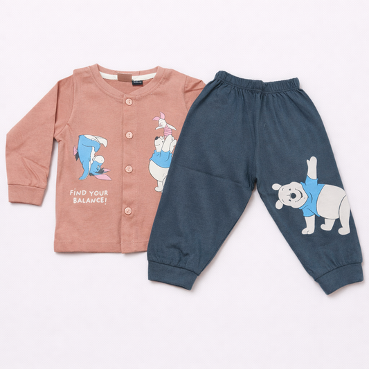 Cucumber Peach Winnie Character Kids Co-Ord Set – Full Sleeve Cotton Top & Pants  - Cutypi