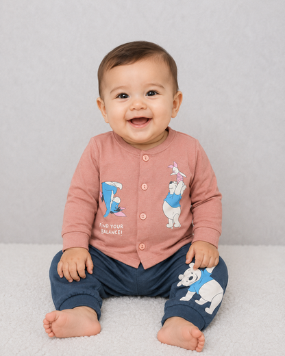 Cucumber Peach Winnie Character Kids Co-Ord Set – Full Sleeve Cotton Top & Pants