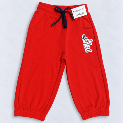 OlioKids Red Jogger Pants | Printed Kids Track Pants with Pockets