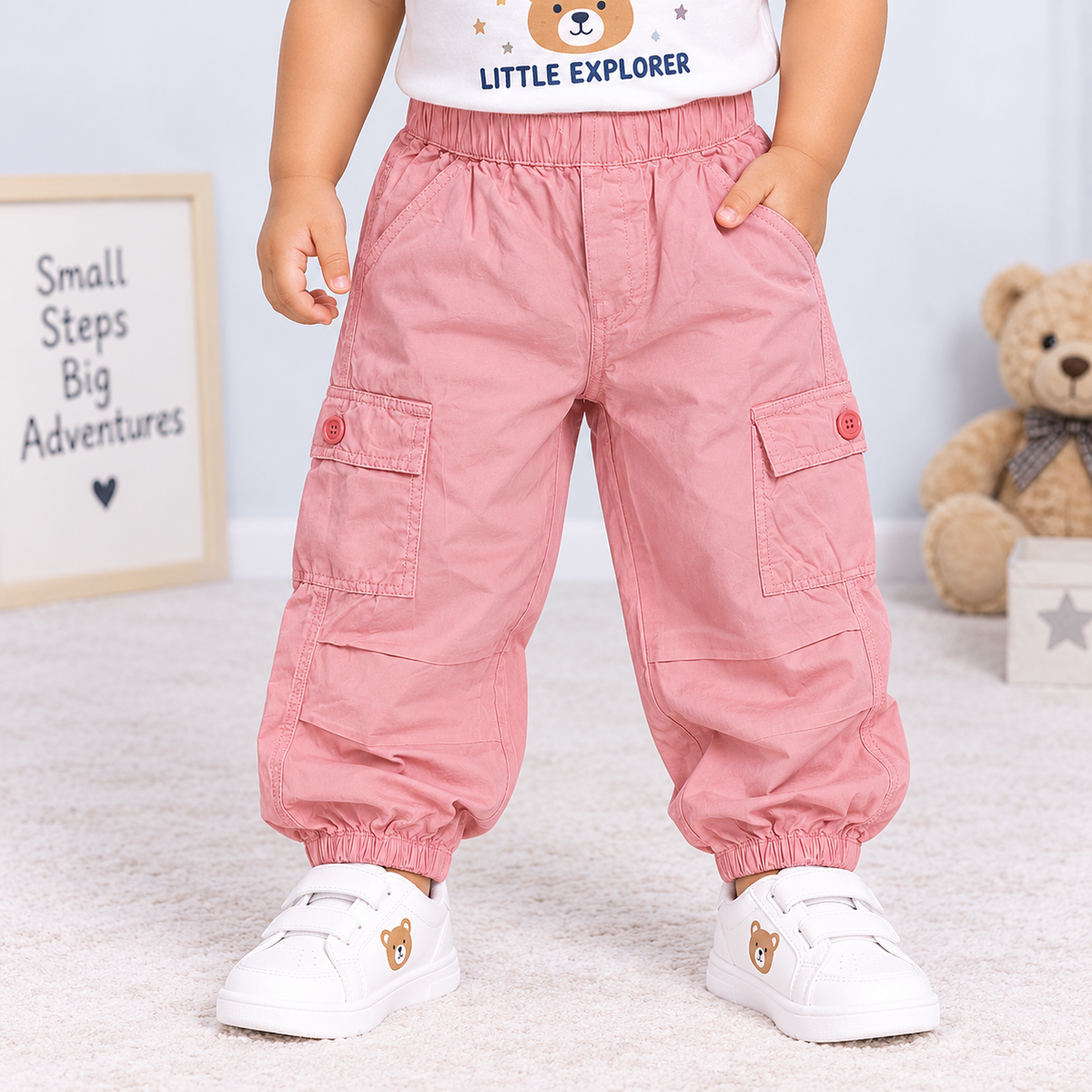 OlioKids Girls Pink Cargo Jogger Pants | Kids Casual Pants with Pockets | Cutypi