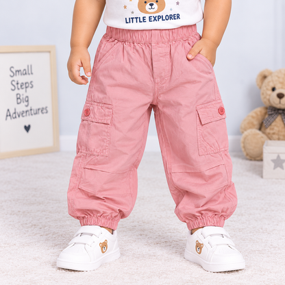 OlioKids Girls Pink Cargo Jogger Pants | Kids Casual Pants with Pockets | Cutypi