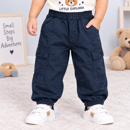 OlioKids Boys Navy Blue Cargo Jogger Pants | Kids Casual Track Pants | Cutypi