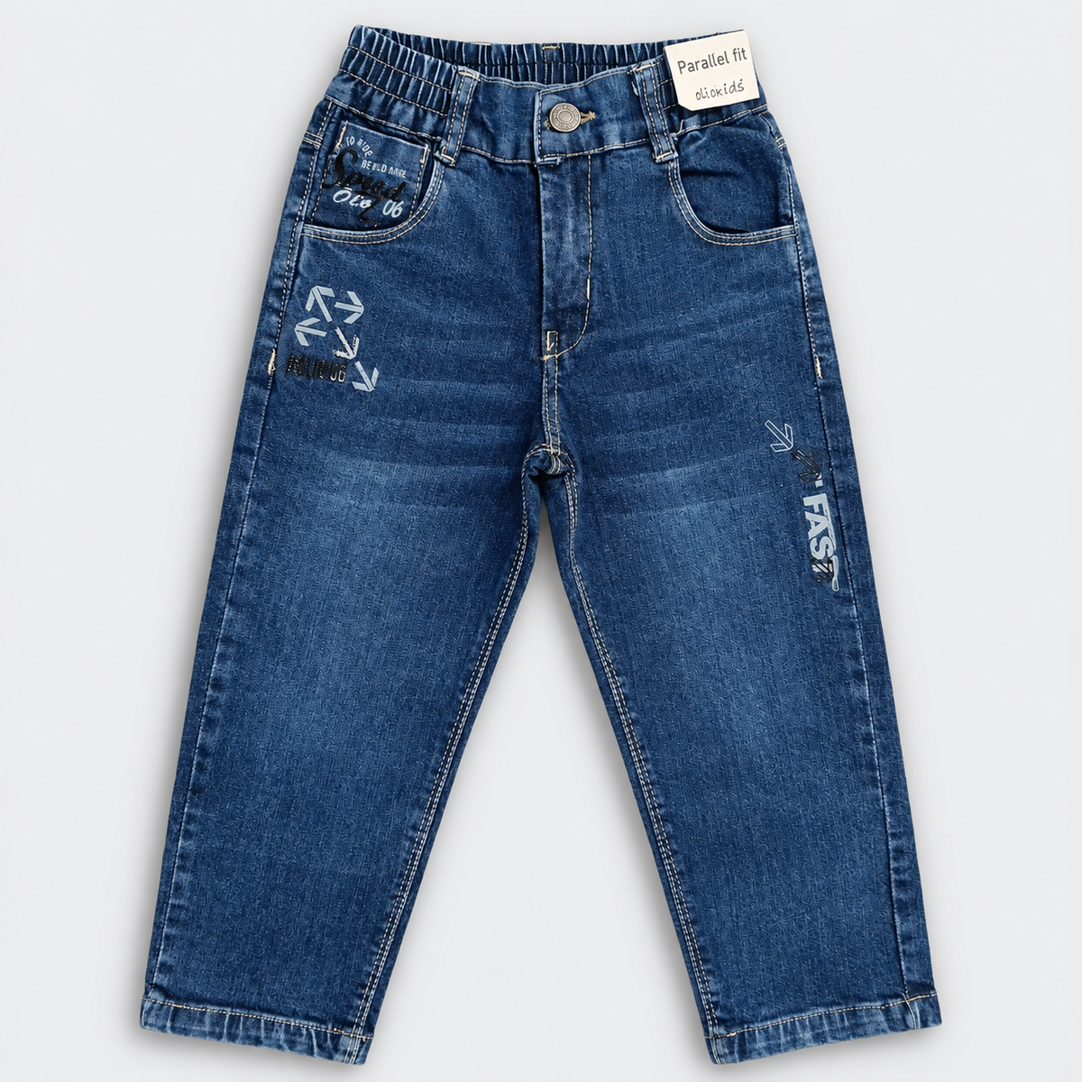 OlioKids Boys Blue Denim Jeans | Stylish Printed Kids Jeans