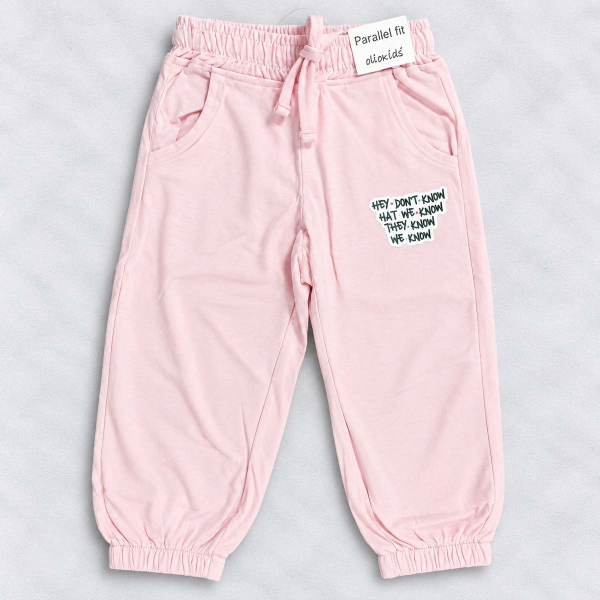 OlioKids Girls Light Pink Jogger Pants | Kids Casual Track Pants with Pockets