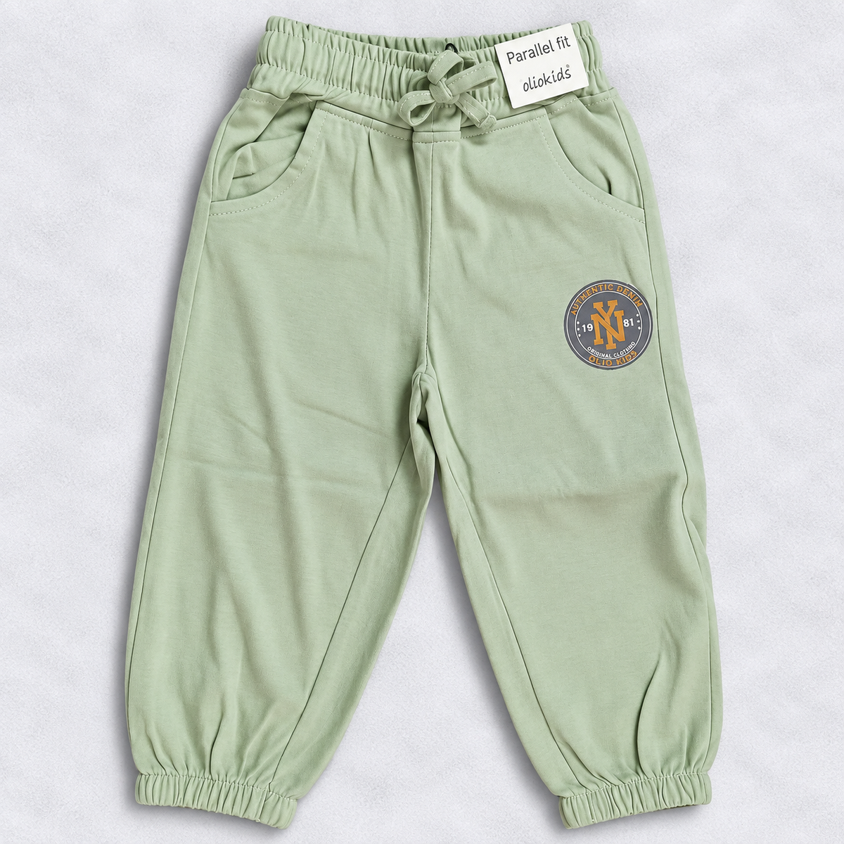 OlioKids Boys Green Jogger Pants | Printed Kids Track Pants with Pockets