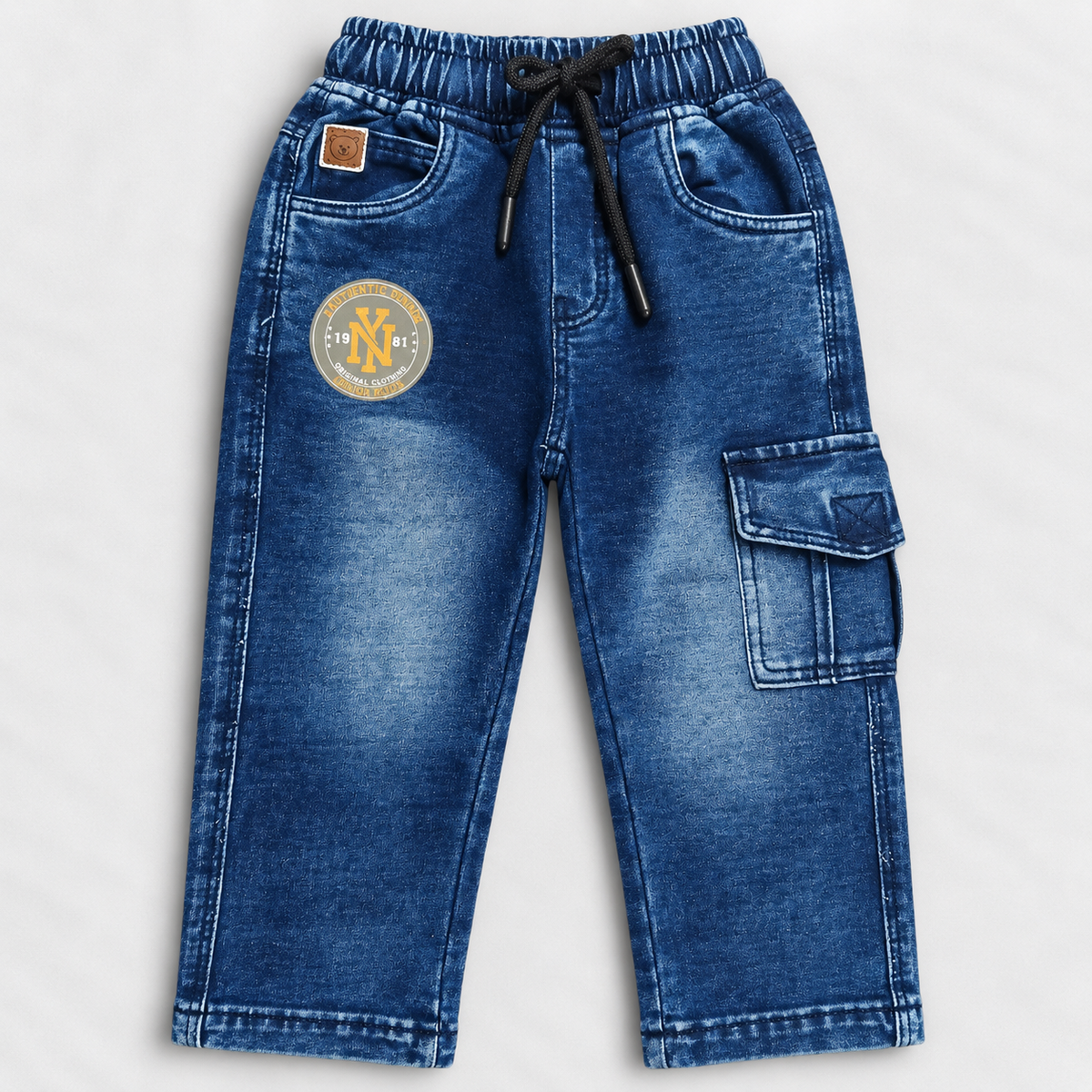 OlioKids Boys Blue Cargo Jeans with Pocket | Kids Denim Pants