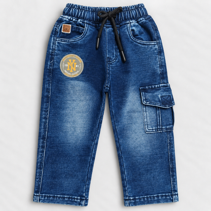OlioKids Boys Blue Cargo Jeans with Pocket | Kids Denim Pants