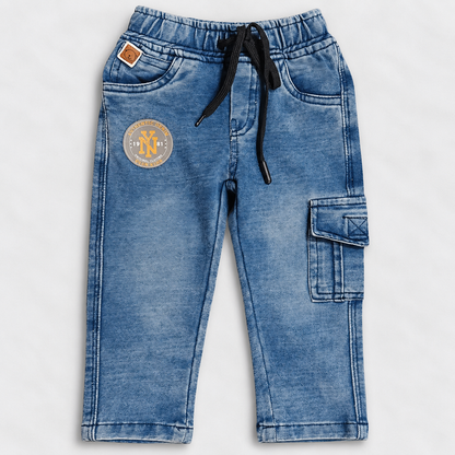 OlioKids Boys Blue Denim Cargo Jogger Pants | Kids Jeans