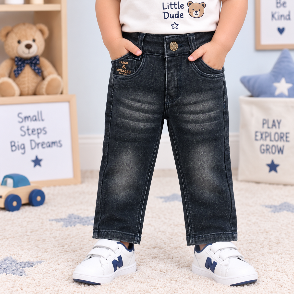 OlioKids Boys Black Denim Jeans | Regular Fit Kids Jeans | Cutypi