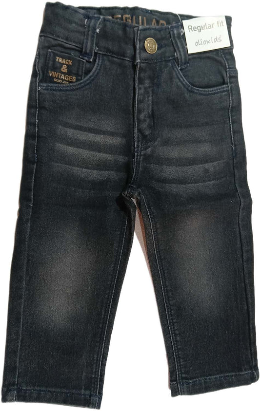 Boys Black Regular Fit Stone Wash Jeans