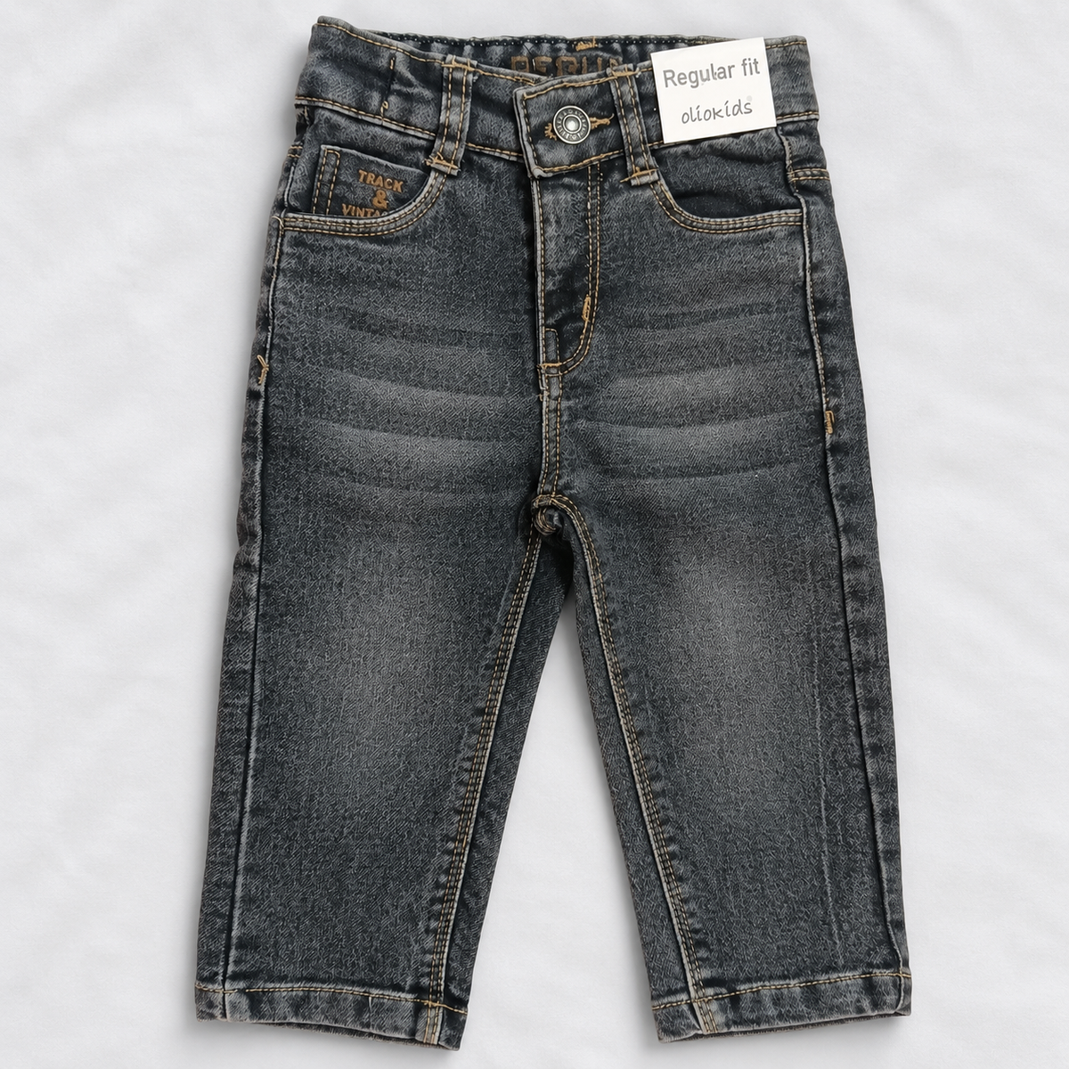 OlioKids Boys Black Denim Jeans | Regular Fit Kids Jeans