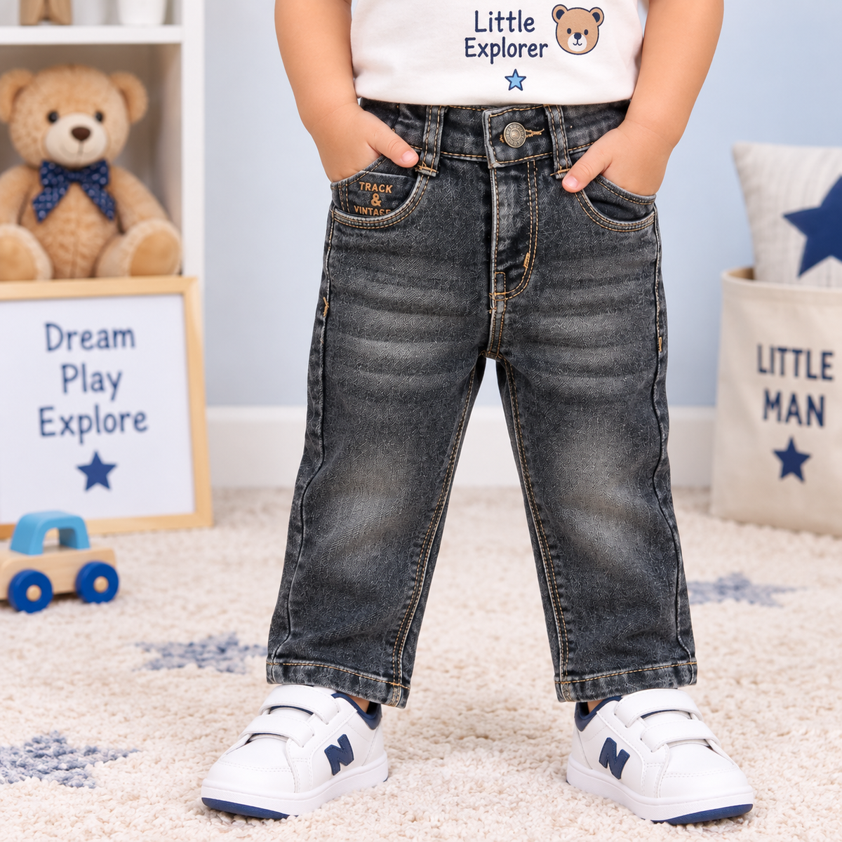 OlioKids Boys Black Denim Jeans | Regular Fit Kids Jeans | Cutypi