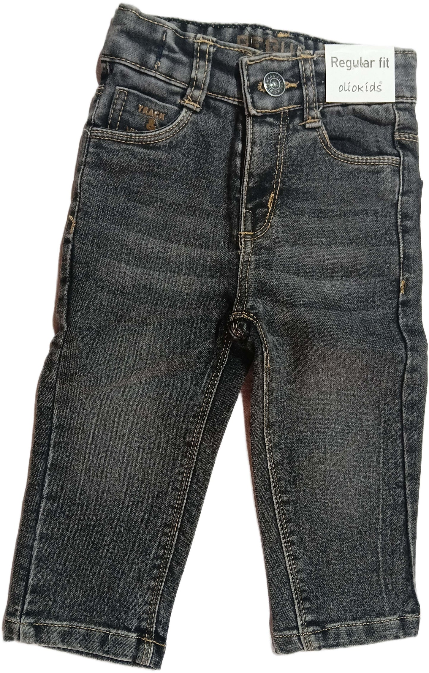 Boys Dark Grey Regular Fit Stone Wash Jeans