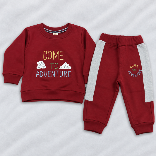 Brats and Dolls Boys Maroon Sweatshirt & Jogger Set | Winter Wear Co-Ord Set