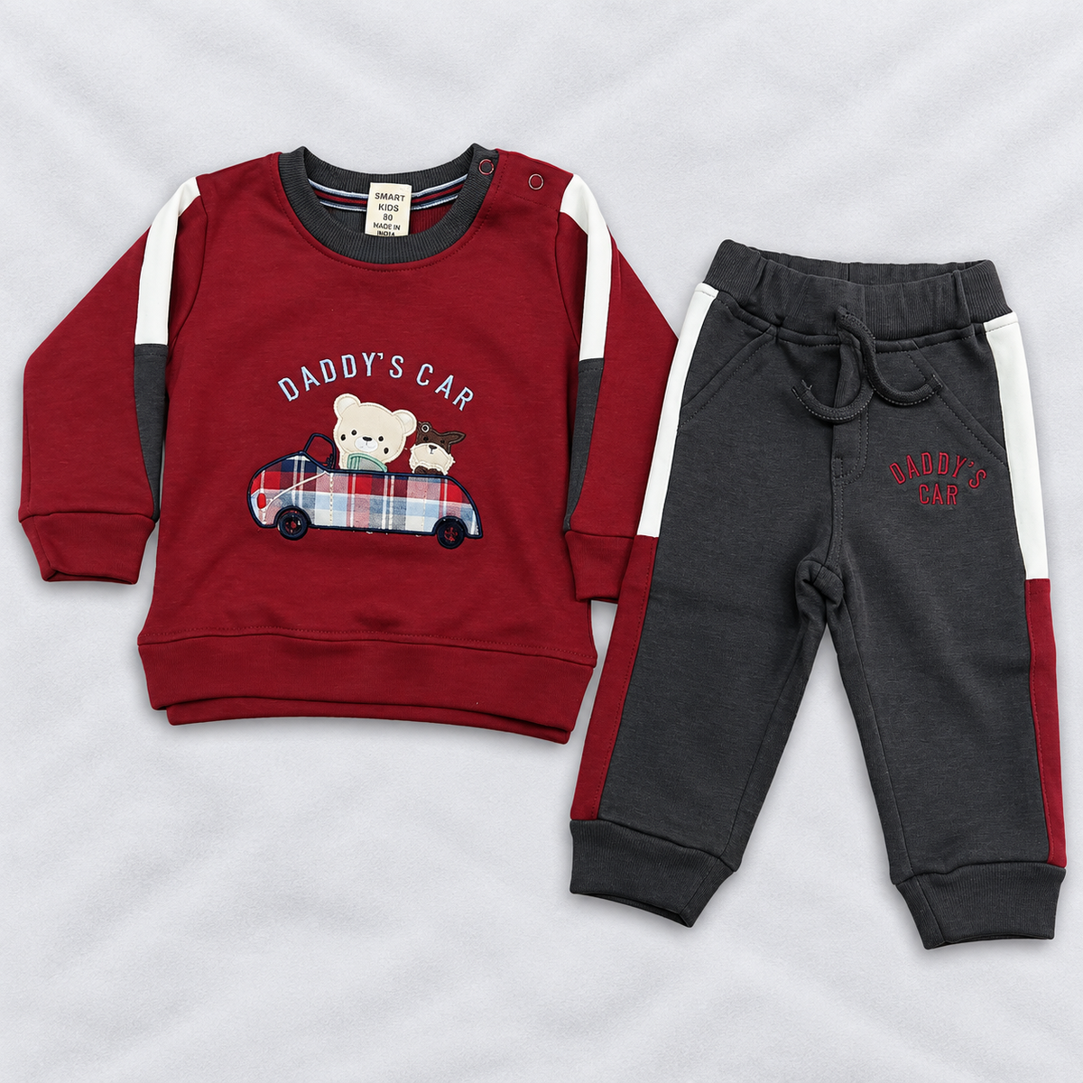 Brats and Dolls Boys Maroon Sweatshirt & Jogger Set | Winter Wear Co-Ord Set
