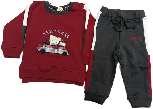 Full Sleeves T-Shirt & Pant Set With Car Patch & Embroidery