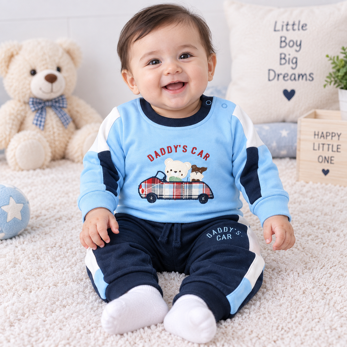 Brats and Dolls Boys Sky Blue Sweatshirt & Jogger Set | Winter Wear Co-Ord Set | Cutypi
