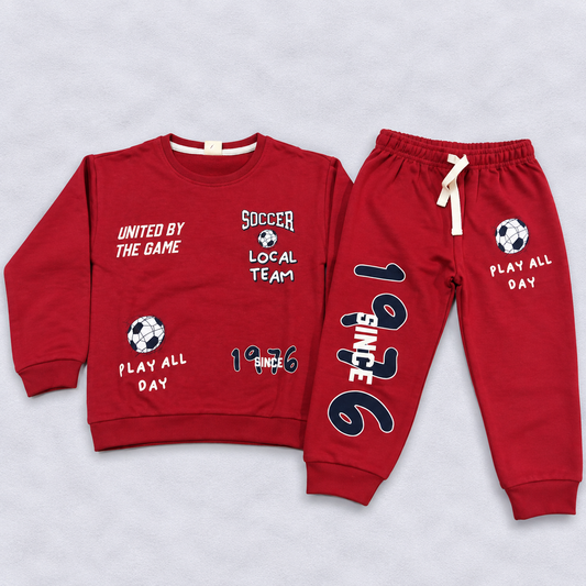 Cucumber Boys Maroon Soccer Sweatshirt & Jogger Set | Winter Co-Ord Set | Cutypi