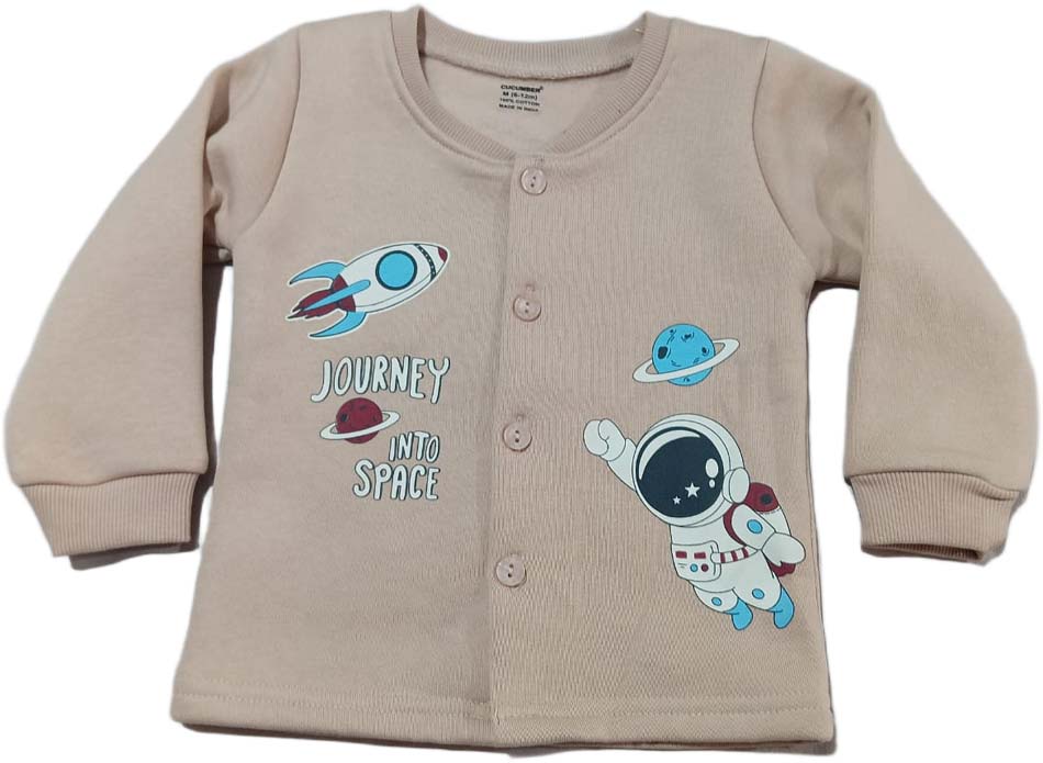 Baby Full Sleeves Front open fleece Suite - cream