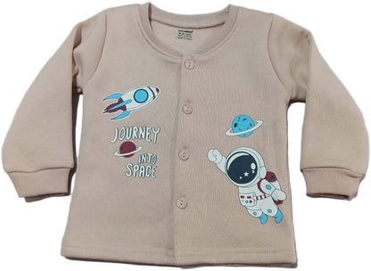 Baby Full Sleeves Front open fleece Suite - cream