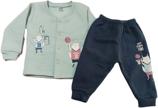 Baby Full Sleeves Front open fleece Suite - Light Green