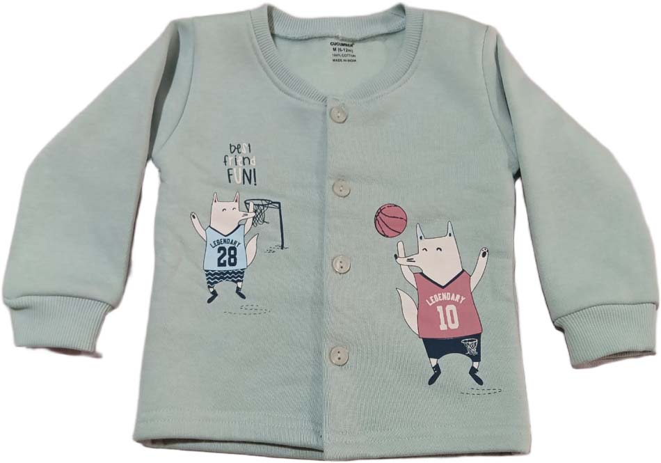 Baby Full Sleeves Front open fleece Suite - Light Green