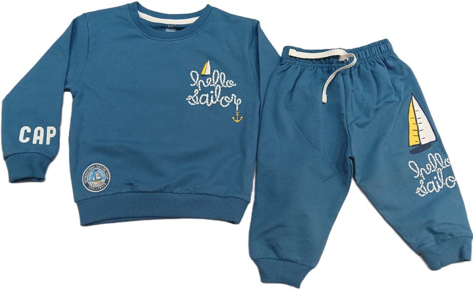 Cucumber Sinker Knit Full Sleeves T-Shirt & Lounge Pant Set - Teal Blue