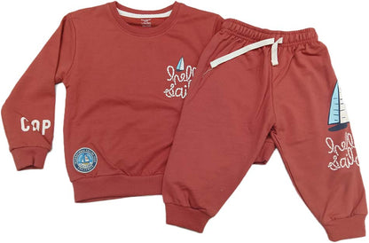 Cucumber Sinker Knit Full Sleeves T-Shirt & Lounge Pant Set - Coral