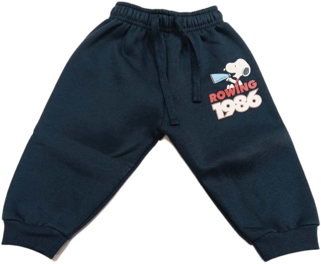 Baby Full Sleeves Printed Fleece Winter Pullover with Jogger - Dark Blue