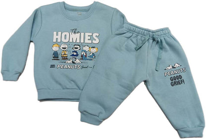 Baby Full Sleeves Printed Fleece Winter Pullover with Jogger - Dark Blue
