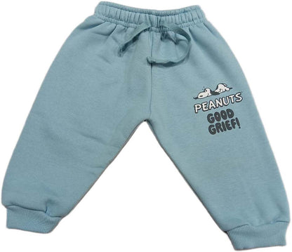 Baby Full Sleeves Printed Fleece Winter Pullover with Jogger - Sky Blue
