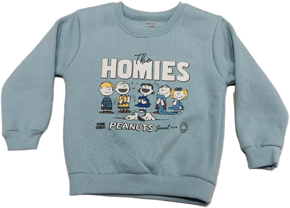 Baby Full Sleeves Printed Fleece Winter Pullover with Jogger - Sky Blue
