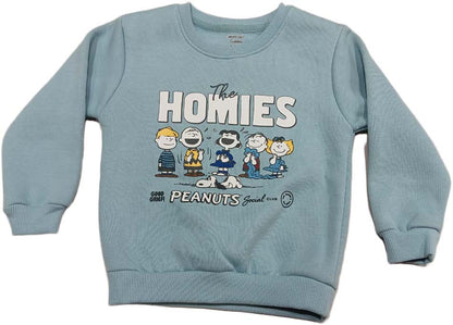 Baby Full Sleeves Printed Fleece Winter Pullover with Jogger - Sky Blue