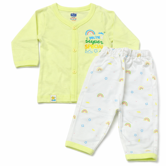 Baby “You’re Super Special” Printed Cotton T-Shirt with Pant Set – Pastel Green & White