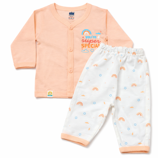 Simply Baby “You’re Super Special” Printed Cotton T-Shirt with Pant Set – Orange & White - Cutypi