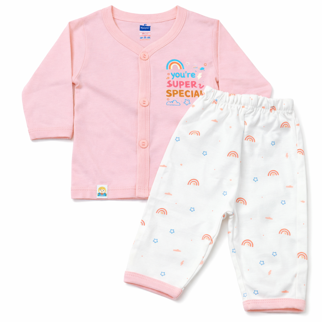 Simply Baby “You’re Super Special” Printed Cotton T-Shirt with Pant Set – Pink & White - Cutypi
