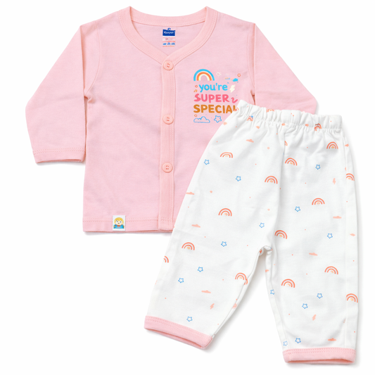 Baby “You’re Super Special” Printed Cotton T-Shirt with Pant Set – Pink & White
