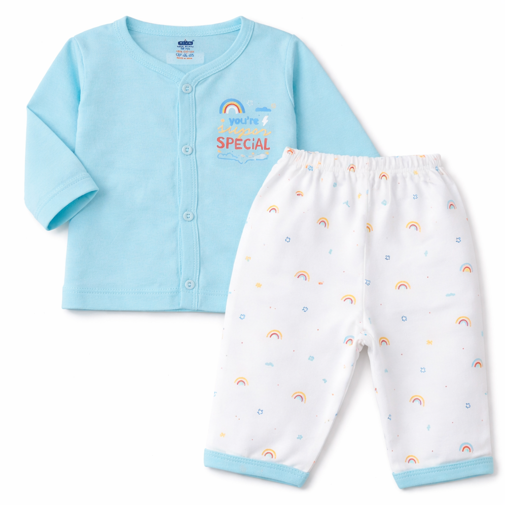 Simply Baby “You’re Super Special” Printed Cotton T-Shirt with Pant Set – Sky Blue & White - Cutypi