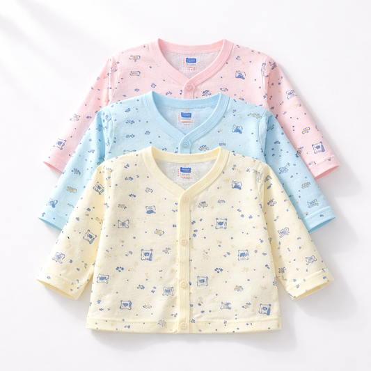 Simply Baby Printed Front Open Cotton Top – Full Sleeves for Newborn | Pack of 3 - Cutypi