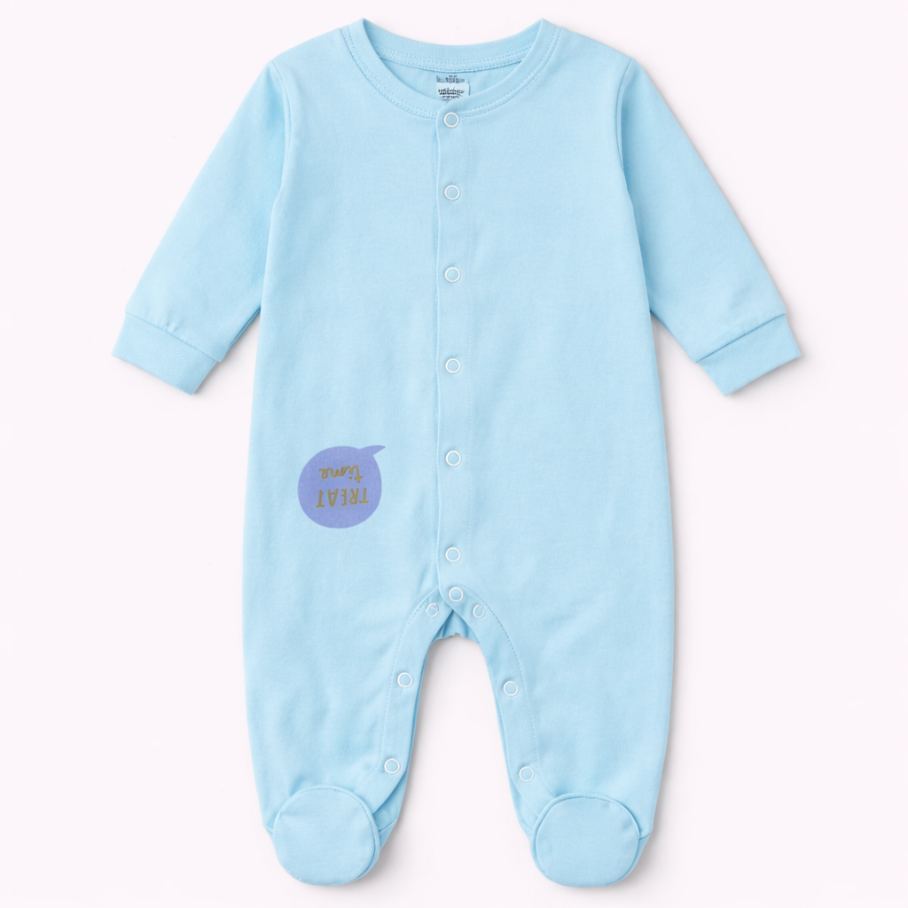 Cozy Care Sky Blue Full Sleeve Baby Romper with Snap Buttons – Soft Cotton Sleepsuit - Cutypi