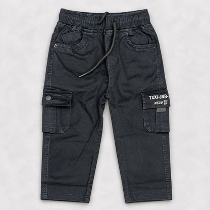 Boys Black Cargo Pants | Kids Cotton Jogger Trousers – Taxi Junior
