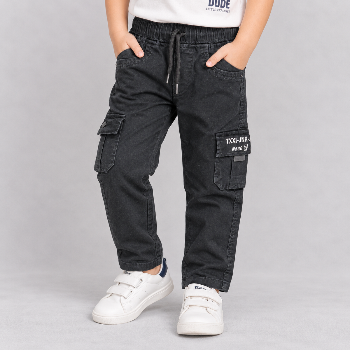 Boys Black Cargo Pants | Kids Cotton Jogger Trousers – Taxi Junior | Cutypi