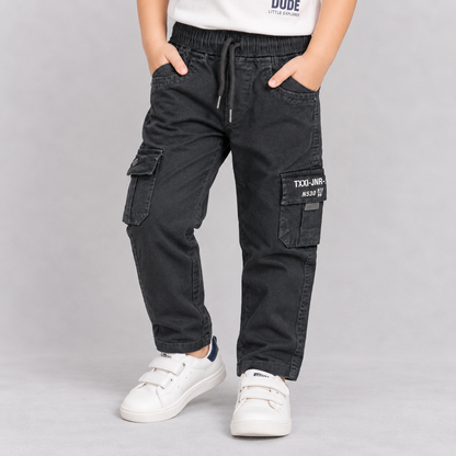 Boys Black Cargo Pants | Kids Cotton Jogger Trousers – Taxi Junior | Cutypi