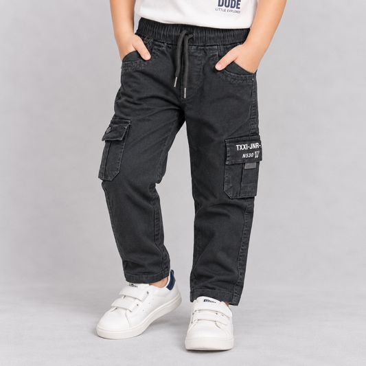 Boys Black Cargo Pants | Kids Cotton Jogger Trousers – Taxi Junior | Cutypi
