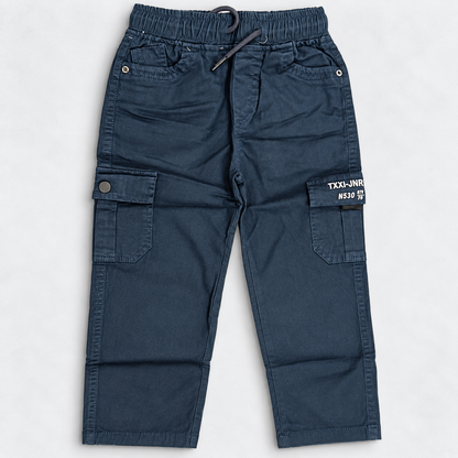 Boys Navy Blue Cargo Pants | Kids Casual Trousers with Utility Pockets